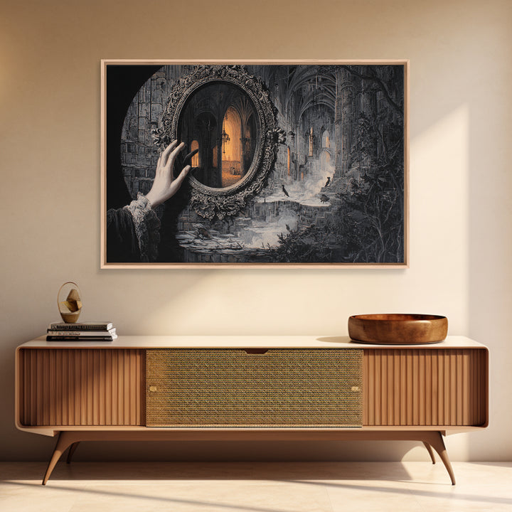 The Cursed Mirror, Landscape Wall Art, Haunted Gothic Art, Framed Canvas Print, Halloween Wall Decor, Gothic Home Decor, Halloween Wall Art