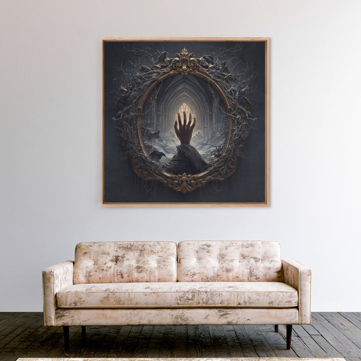 The Cursed Mirror, Square Wall Art, Macabre Wall Art, Framed Canvas Print, Halloween Wall Decor, Gothic Home Decor, Halloween Decor