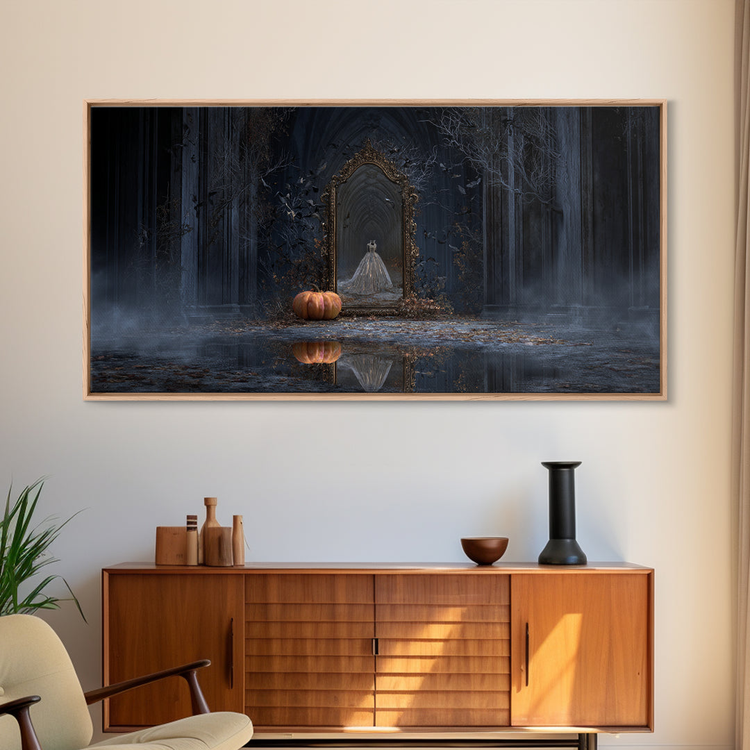 The Cursed Mirror, Wide Panoramic Art, Dark Fantasy Wall Art, Canvas Print, Halloween Wall Decor, Gothic Home Decor, Spooky Wall Decor