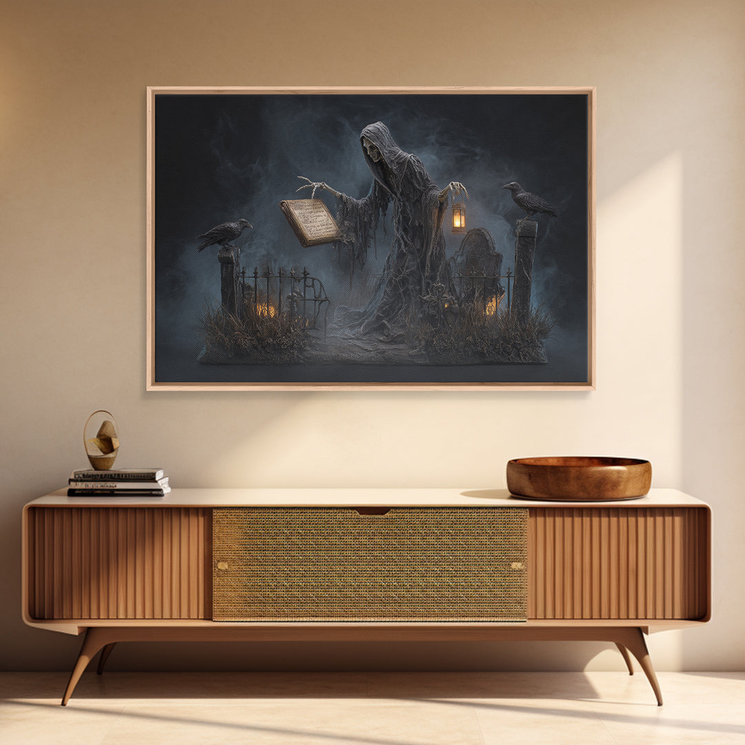 The Living Spellbook, Landscape Wall Art, Haunted Gothic Art, Framed Canvas Print, Halloween Wall Decor, Gothic Home Decor