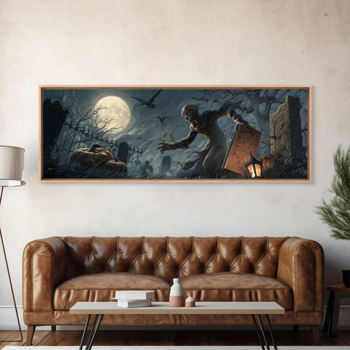 The Living Spellbook, Extra Wide Wall Art, Dark Halloween Decor, Canvas Print, Halloween Wall Decor, Gothic Home Decor, Spooky Wall Decor