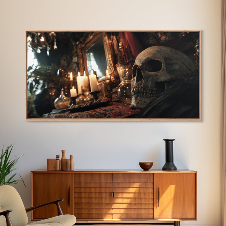 The Talking Skull, Wide Panoramic Art, Dark Fantasy Wall Art, Canvas Print, Halloween Wall Decor, Gothic Home Decor, Seasonal Home Decor