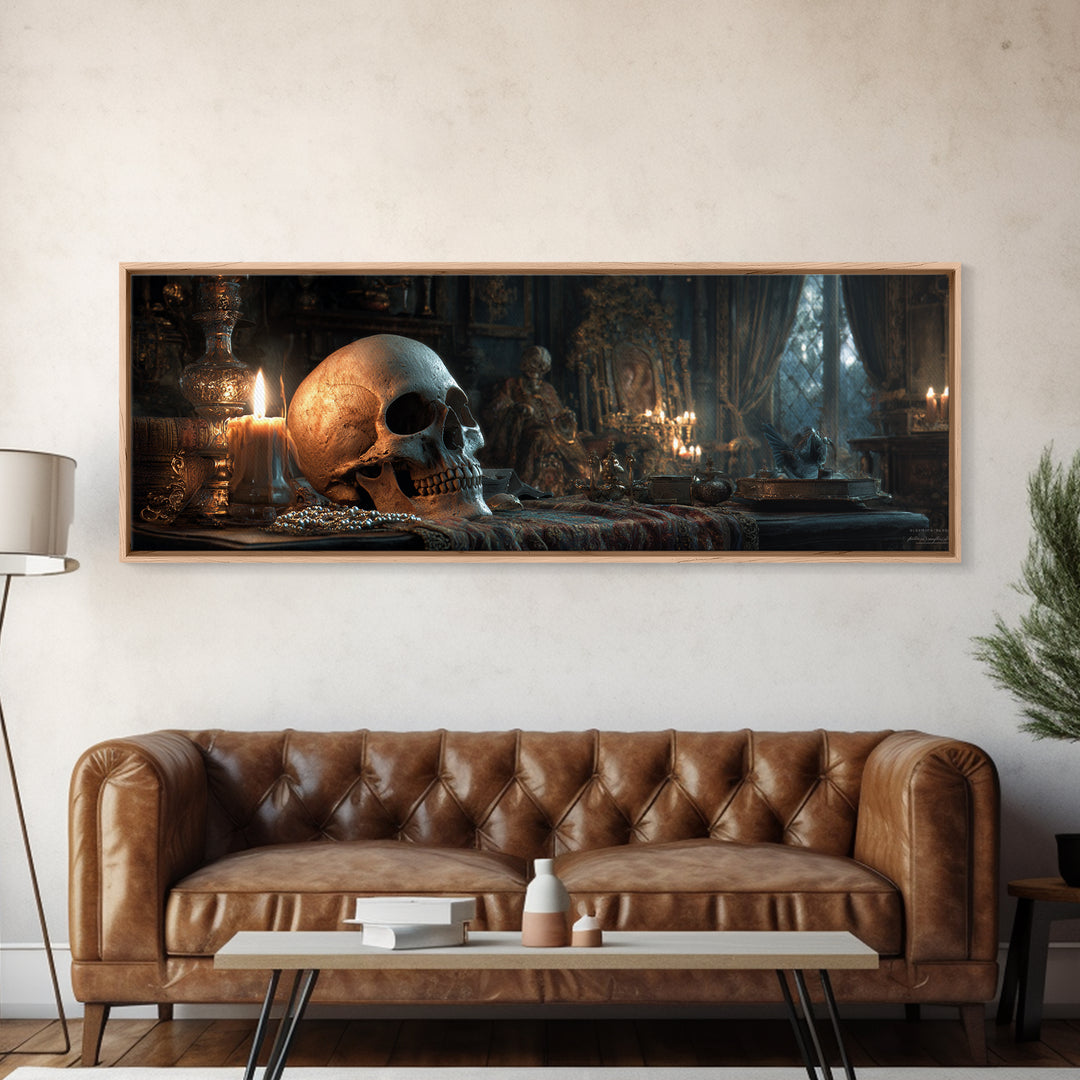 The Talking Skull, Extra Wide Wall Art, Spooky Home Decor, Canvas Print, Halloween Wall Decor, Gothic Home Decor, Statement Wall Art