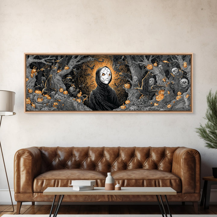 The Cracked Porcelain Mask, Extra Wide Wall Art, Haunted Gothic Art, Framed Canvas Print, Halloween Wall Decor, Gothic Home Decor
