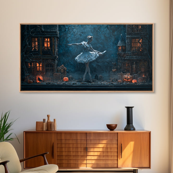 The Haunted Music Box, Wide Panoramic Art, Haunted Gothic Art, Framed Canvas Print, Halloween Wall Decor, Gothic Home Decor