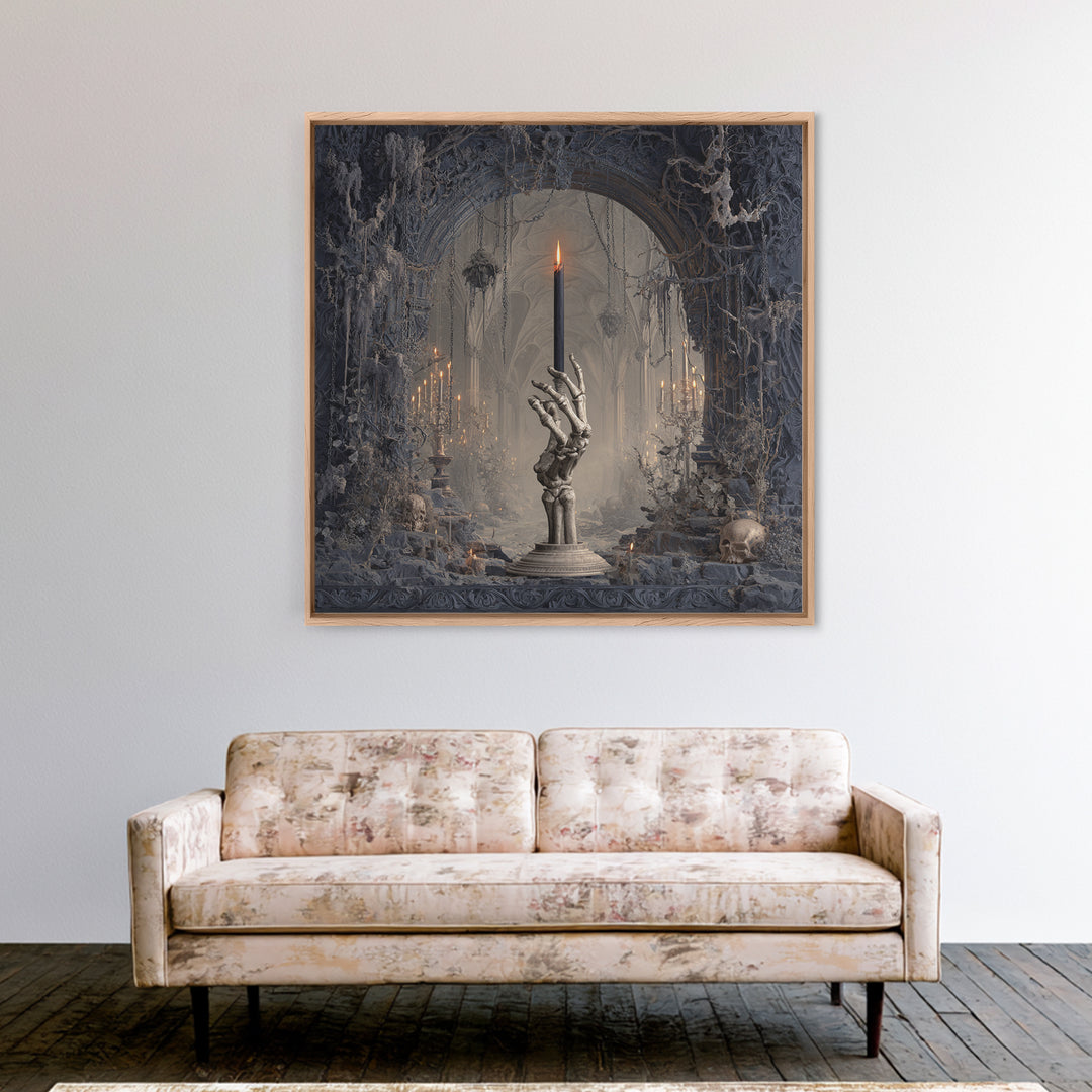 The Skeletal Hand Candleholder, Square Wall Art, Dark Fantasy Wall Art, Canvas Print, Halloween Wall Decor, Gothic Home Decor