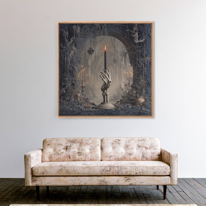 The Skeletal Hand Candleholder, Square Wall Art, Dark Fantasy Wall Art, Canvas Print, Halloween Wall Decor, Gothic Home Decor