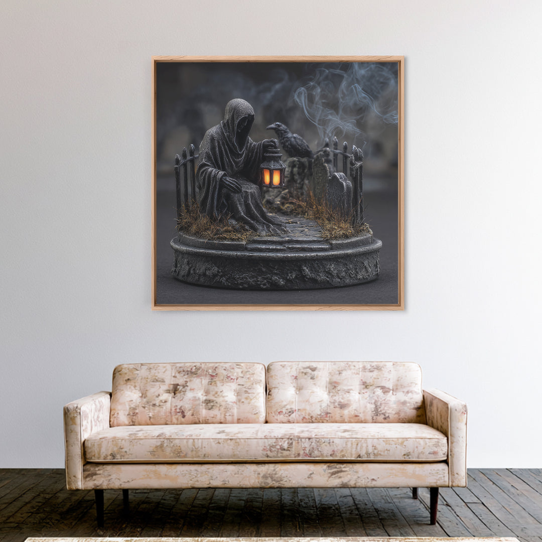 The Black Wax Candle, Square Wall Art, Haunted Gothic Art, Framed Canvas Print, Halloween Wall Decor, Gothic Home Decor, Halloween Wall Art