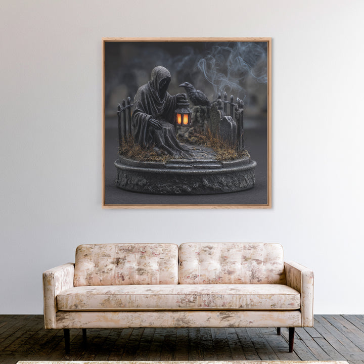 The Black Wax Candle, Square Wall Art, Haunted Gothic Art, Framed Canvas Print, Halloween Wall Decor, Gothic Home Decor, Halloween Wall Art