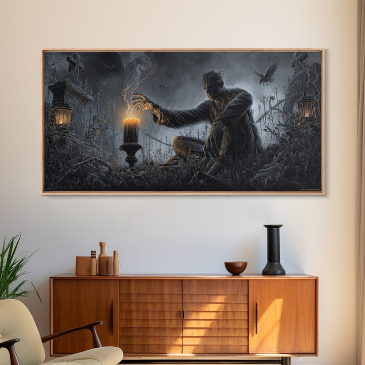 The Black Wax Candle, Wide Panoramic Art, Spooky Home Decor, Canvas Print, Halloween Wall Decor, Gothic Home Decor, Seasonal Home Decor