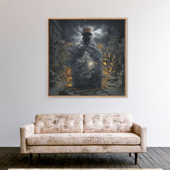 The Bottled Ghost, Square Wall Art, Gothic Horror Wall Art, Framed Canvas Print, Halloween Wall Decor, Gothic Home Decor, Macabre Wall Art