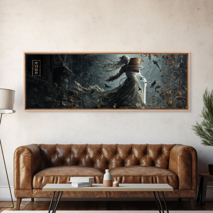 The Bottled Ghost, Extra Wide Wall Art, Haunted Gothic Art, Framed Canvas Print, Halloween Wall Decor, Gothic Home Decor, Statement Wall Art
