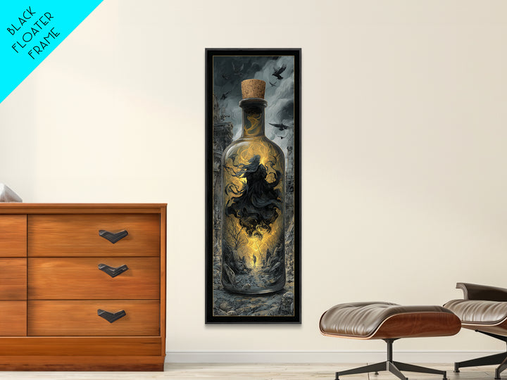 The Bottled Ghost, Tall Narrow Wall Art, Dark Fantasy Wall Art, Canvas Print, Halloween Wall Decor, Gothic Home Decor, Spooky Wall Decor