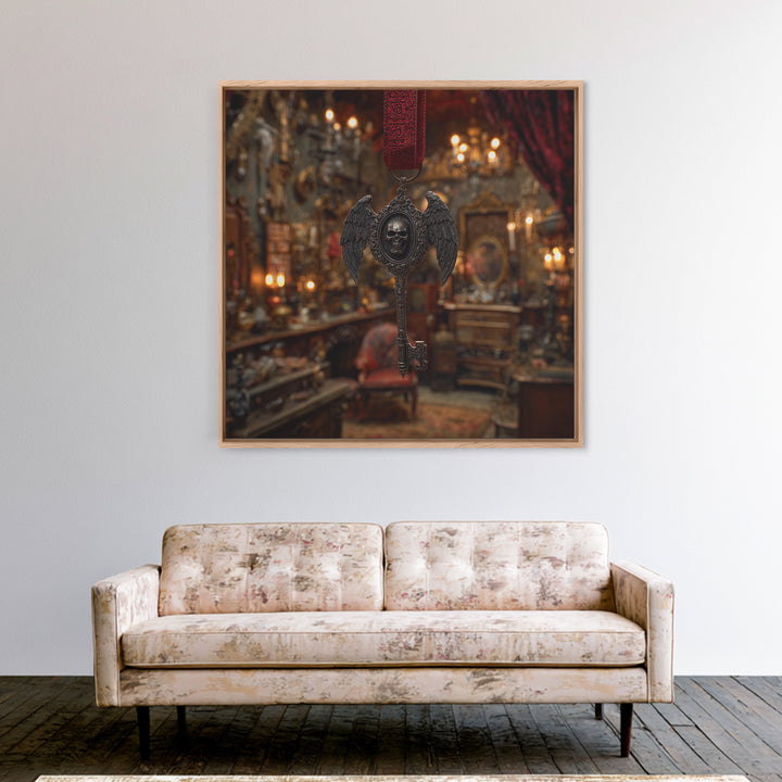 The Coffin Key, Square Wall Art, Gothic Horror Wall Art, Framed Canvas Print, Halloween Wall Decor, Gothic Home Decor, Spooky Wall Decor