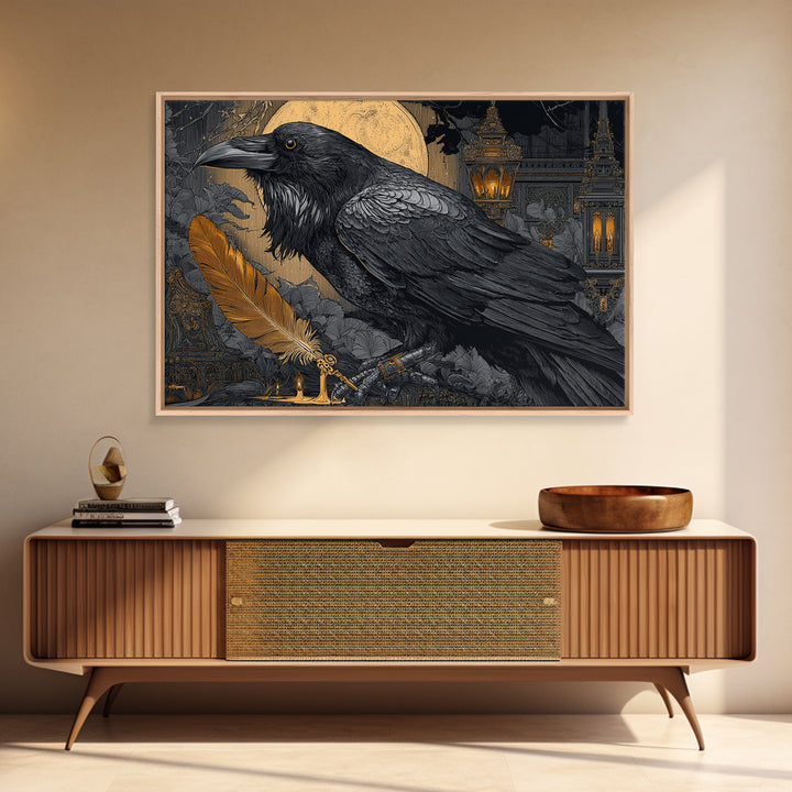 The Raven-Feather Quill, Landscape Wall Art, Macabre Wall Art, Framed Canvas Print, Halloween Wall Decor, Gothic Home Decor