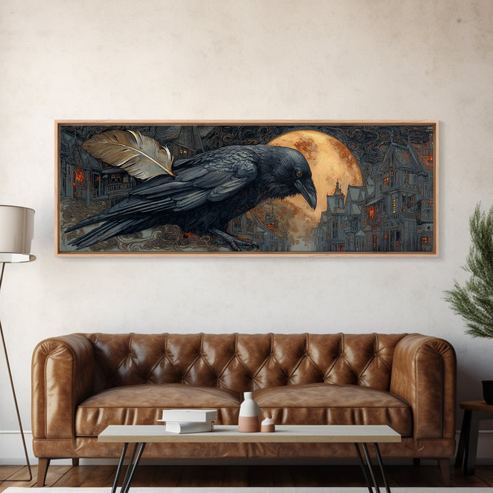 The Raven-Feather Quill, Extra Wide Wall Art, Dark Halloween Decor, Canvas Print, Halloween Wall Decor, Gothic Home Decor