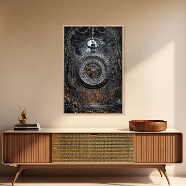 The Cursed Pocket Watch, Vertical Wall Art, Gothic Horror Wall Art, Framed Canvas Print, Halloween Wall Decor, Gothic Home Decor