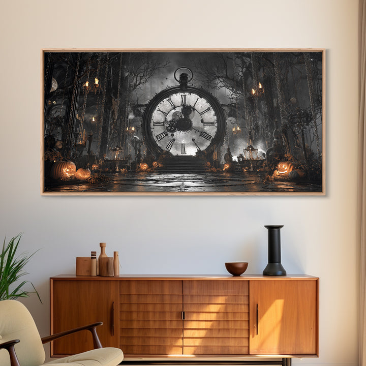 The Cursed Pocket Watch, Wide Panoramic Art, Spooky Home Decor, Canvas Print, Halloween Wall Decor, Gothic Home Decor