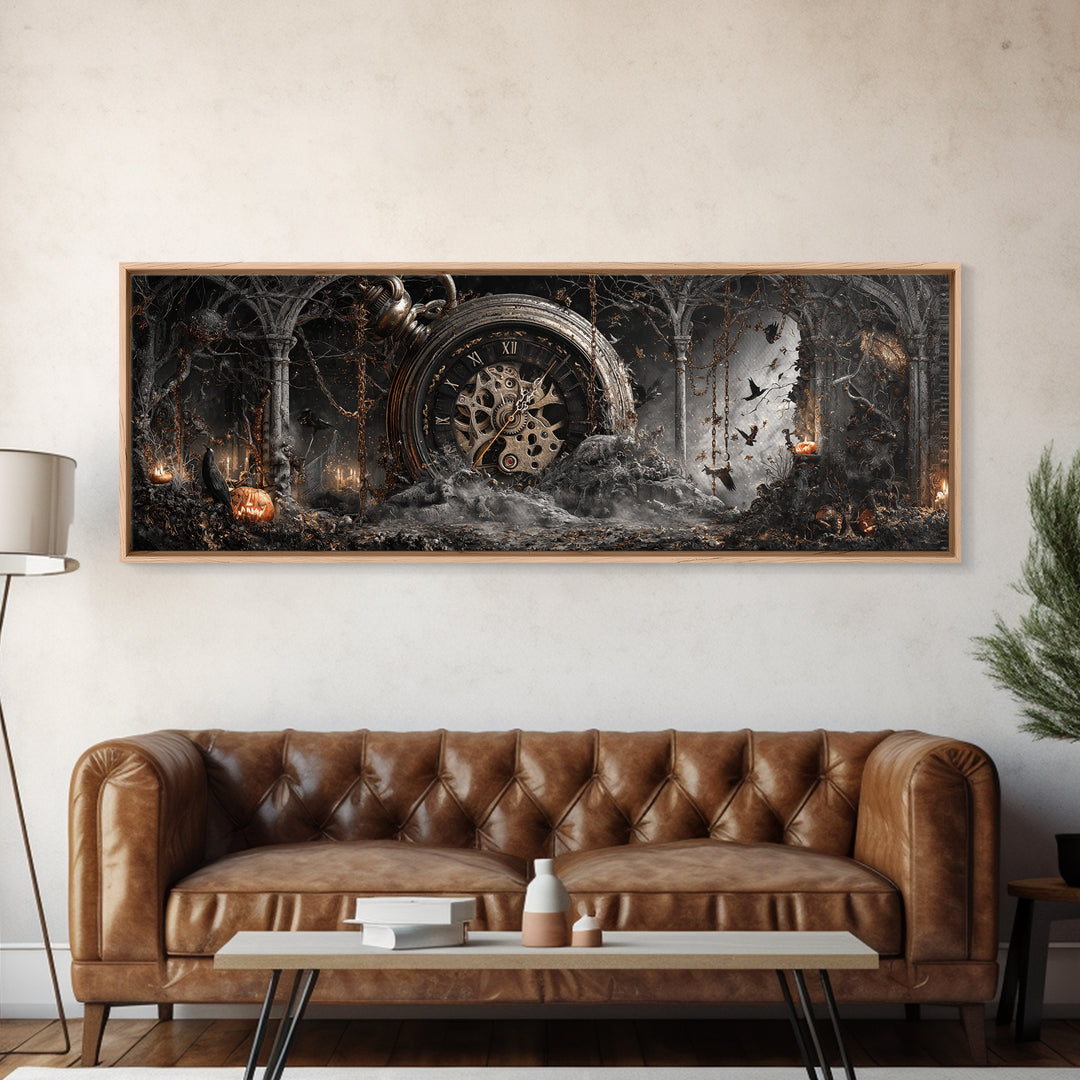 The Cursed Pocket Watch, Extra Wide Wall Art, Macabre Wall Art, Framed Canvas Print, Halloween Wall Decor, Gothic Home Decor
