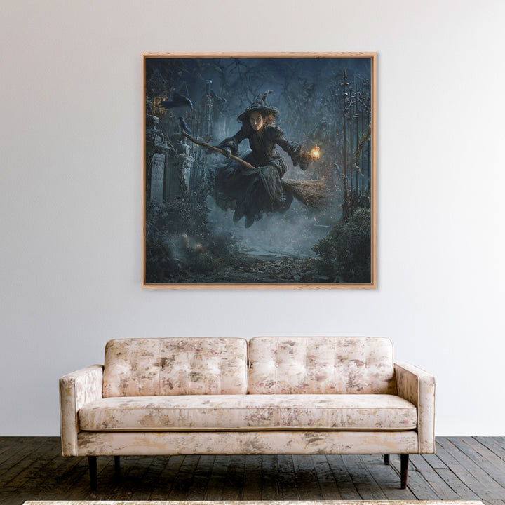 The Witch'S Broom, Square Wall Art, Dark Halloween Decor, Canvas Print, Halloween Wall Decor, Gothic Home Decor, Seasonal Home Decor
