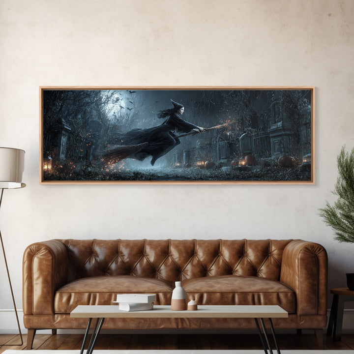 The Witch'S Broom, Extra Wide Wall Art, Dark Halloween Decor, Canvas Print, Halloween Wall Decor, Gothic Home Decor, Halloween Wall Art