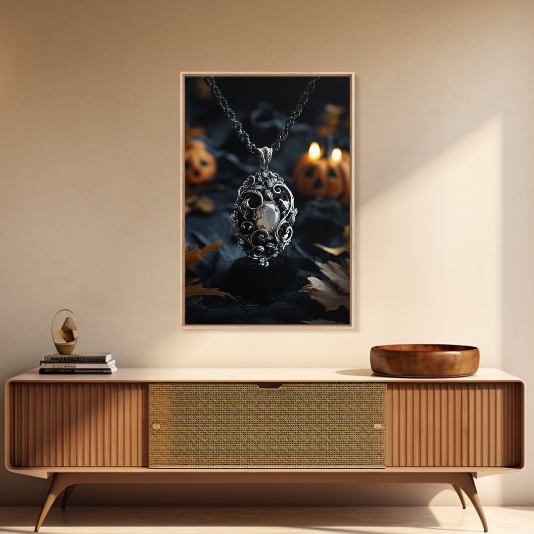 The Moonstone Amulet, Vertical Wall Art, Spooky Home Decor, Canvas Print, Halloween Wall Decor, Gothic Home Decor, Halloween Decor
