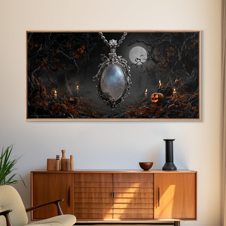 The Moonstone Amulet, Wide Panoramic Art, Dark Halloween Decor, Canvas Print, Halloween Wall Decor, Gothic Home Decor, Horror Wall Art