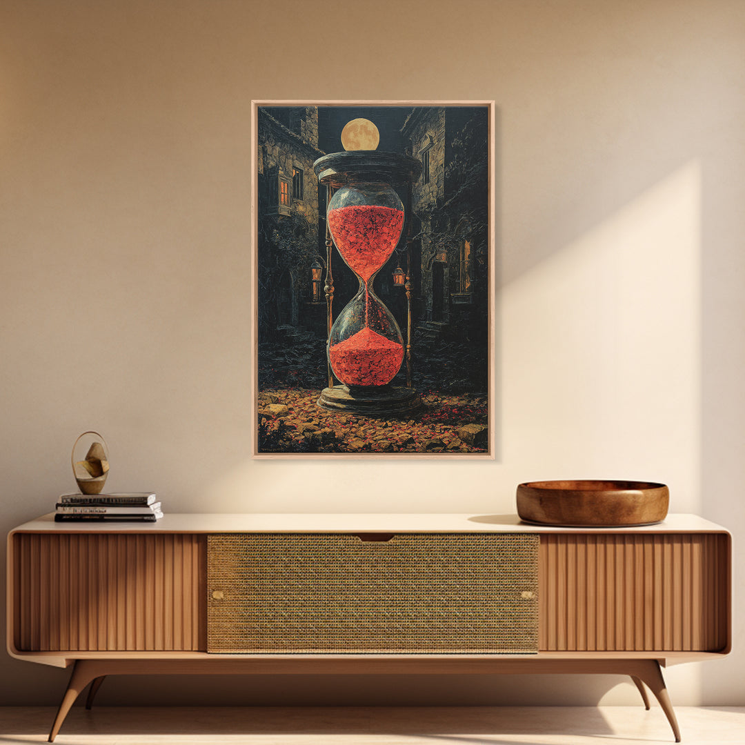 The Crimson Hourglass, Vertical Wall Art, Haunted Gothic Art, Framed Canvas Print, Halloween Wall Decor, Gothic Home Decor