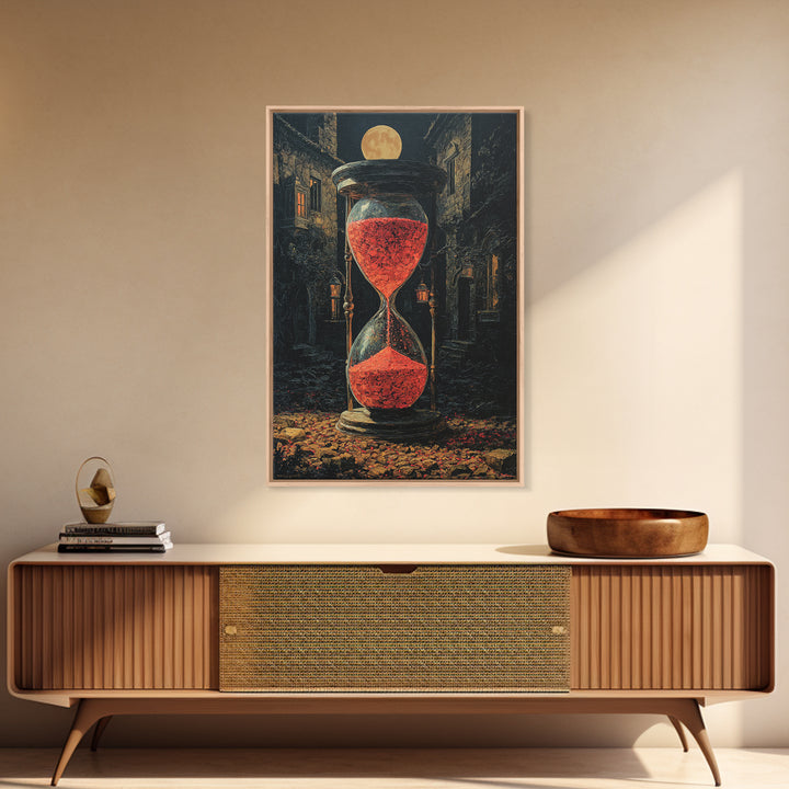 The Crimson Hourglass, Vertical Wall Art, Haunted Gothic Art, Framed Canvas Print, Halloween Wall Decor, Gothic Home Decor