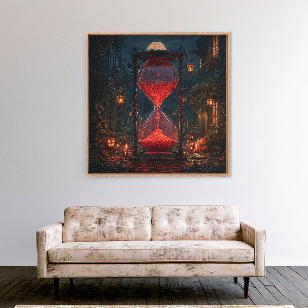 The Crimson Hourglass, Square Wall Art, Dark Halloween Decor, Canvas Print, Halloween Wall Decor, Gothic Home Decor, Horror Wall Art