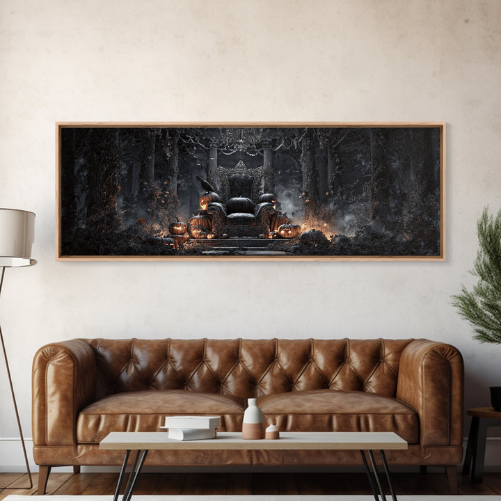 The Jack-O'-Lantern Throne, Extra Wide Wall Art, Dark Halloween Decor, Canvas Print, Halloween Wall Decor, Gothic Home Decor