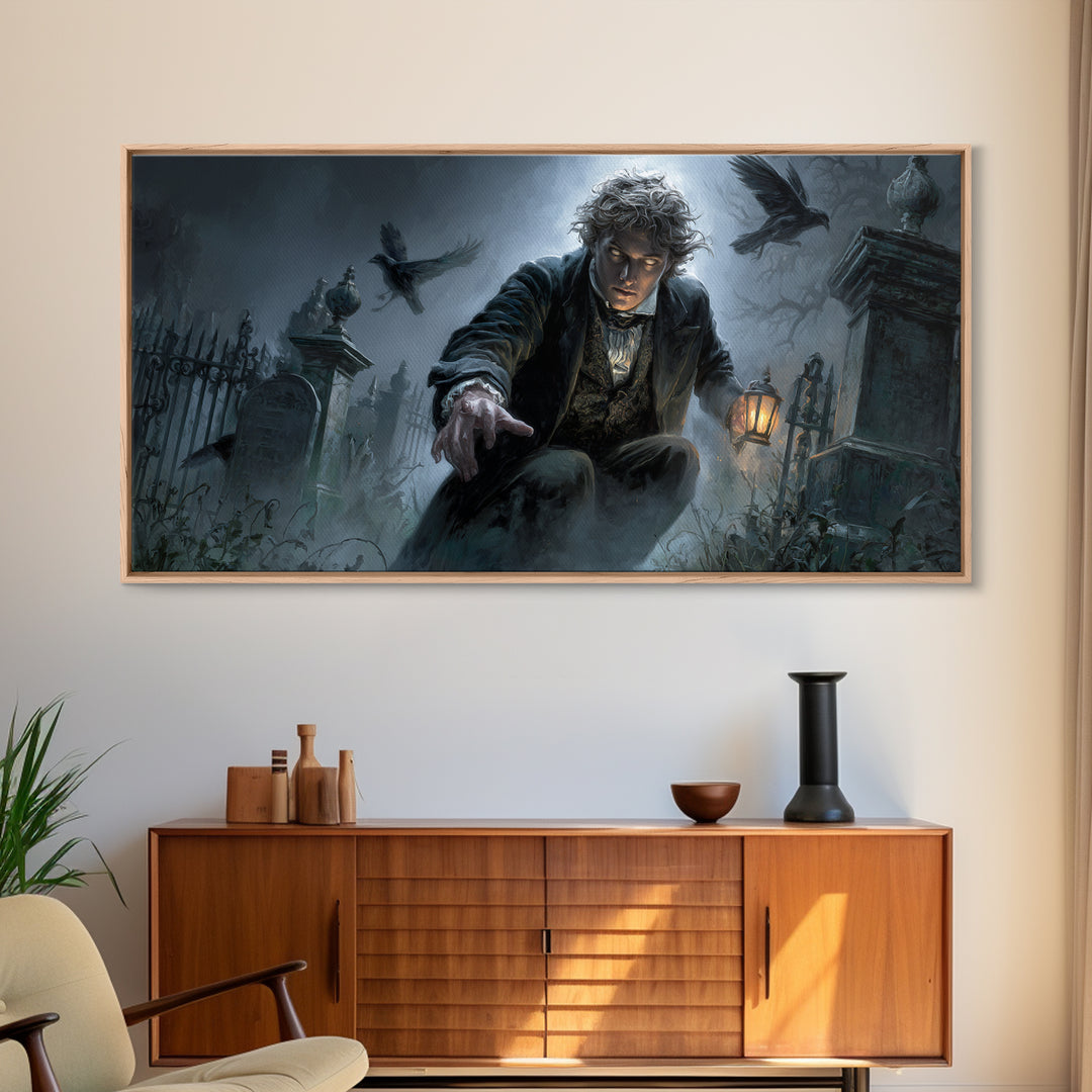 The Haunted Portrait, Wide Panoramic Art, Spooky Home Decor, Canvas Print, Halloween Wall Decor, Gothic Home Decor, Halloween Wall Art