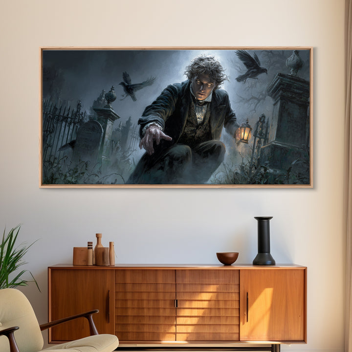 The Haunted Portrait, Wide Panoramic Art, Spooky Home Decor, Canvas Print, Halloween Wall Decor, Gothic Home Decor, Halloween Wall Art