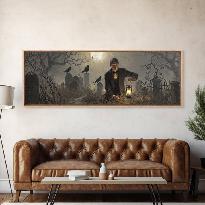 The Haunted Portrait, Extra Wide Wall Art, Gothic Horror Wall Art, Framed Canvas Print, Halloween Wall Decor, Gothic Home Decor