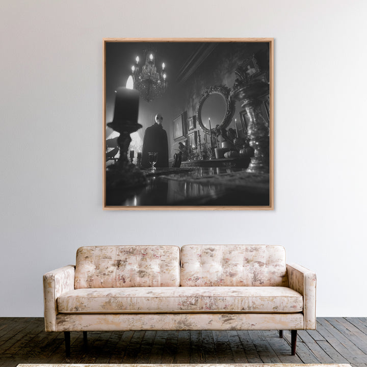 Monochrome Gothic Halloween, Square Wall Art, Macabre Wall Art, Framed Canvas Print, Halloween Wall Decor, Gothic Home Decor