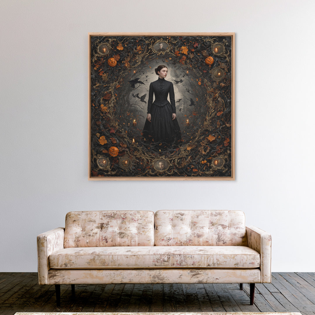 Victorian Mourning Halloween, Square Wall Art, Haunted Gothic Art, Framed Canvas Print, Halloween Wall Decor, Gothic Home Decor