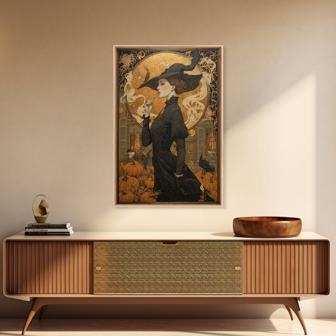 Art Nouveau Witchcraft, Vertical Wall Art, Gothic Horror Wall Art, Framed Canvas Print, Halloween Wall Decor, Gothic Home Decor