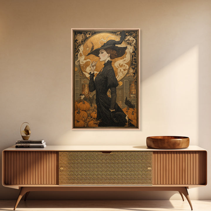 Art Nouveau Witchcraft, Vertical Wall Art, Gothic Horror Wall Art, Framed Canvas Print, Halloween Wall Decor, Gothic Home Decor