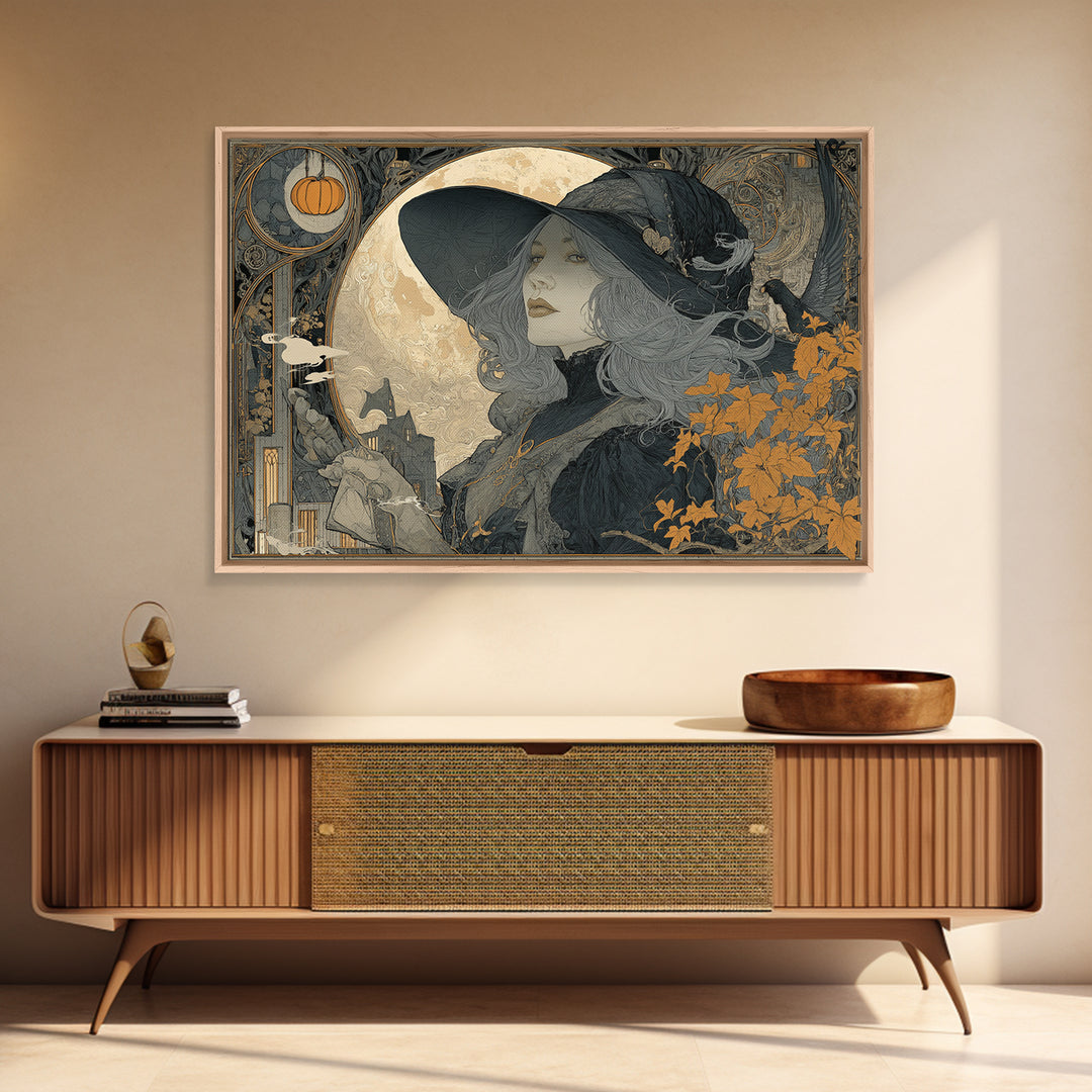 Art Nouveau Witchcraft, Landscape Wall Art, Macabre Wall Art, Framed Canvas Print, Halloween Wall Decor, Gothic Home Decor, Horror Wall Art