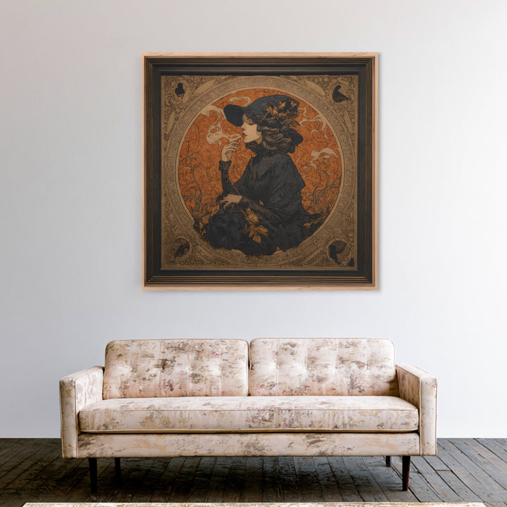 Art Nouveau Witchcraft, Square Wall Art, Dark Fantasy Wall Art, Canvas Print, Halloween Wall Decor, Gothic Home Decor, Dark Fantasy Art