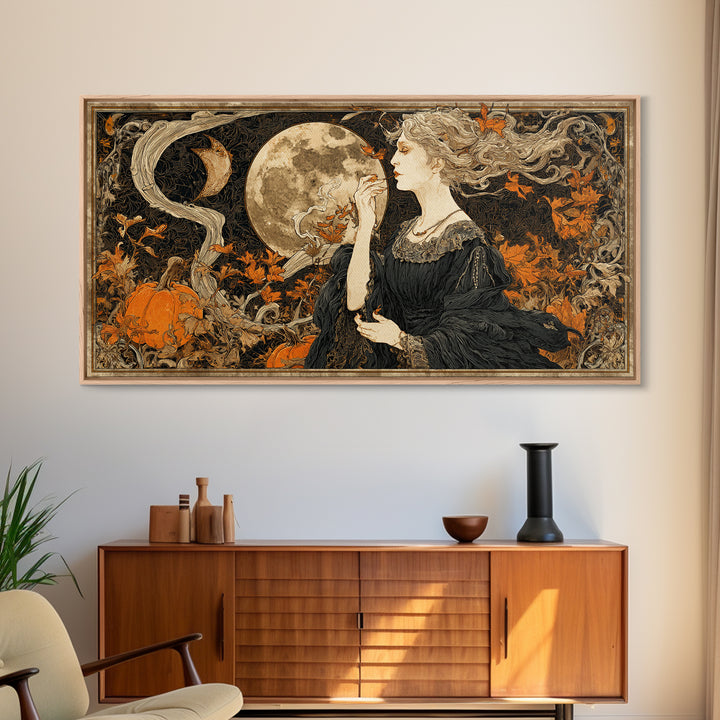 Art Nouveau Witchcraft, Wide Panoramic Art, Spooky Home Decor, Canvas Print, Halloween Wall Decor, Gothic Home Decor, Seasonal Home Decor