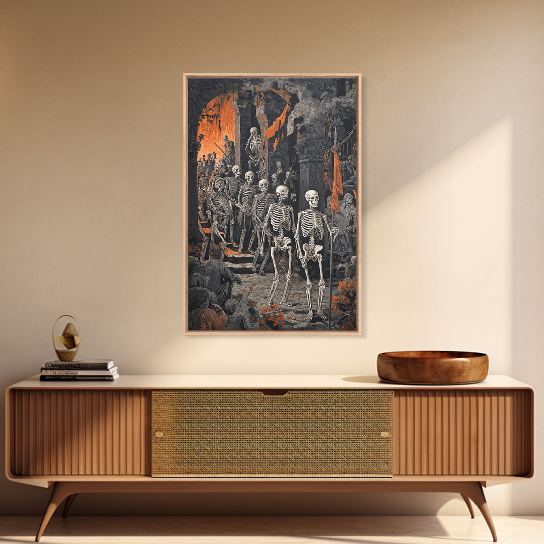 Medieval Danse Macabre, Vertical Wall Art, Macabre Wall Art, Framed Canvas Print, Halloween Wall Decor, Gothic Home Decor, Halloween Decor