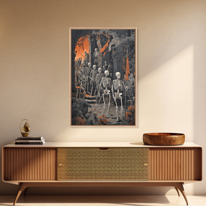 Medieval Danse Macabre, Vertical Wall Art, Macabre Wall Art, Framed Canvas Print, Halloween Wall Decor, Gothic Home Decor, Halloween Decor