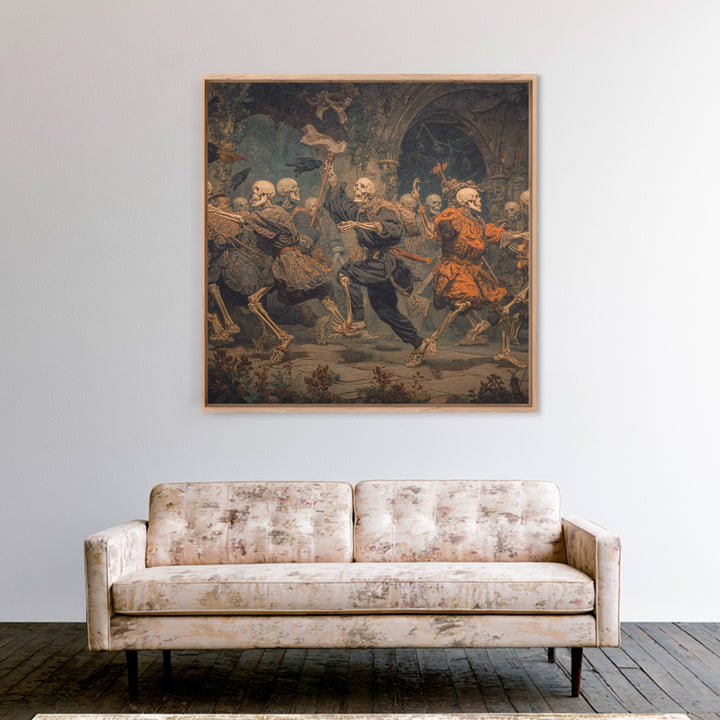 Medieval Danse Macabre, Square Wall Art, Macabre Wall Art, Framed Canvas Print, Halloween Wall Decor, Gothic Home Decor, Spooky Wall Decor
