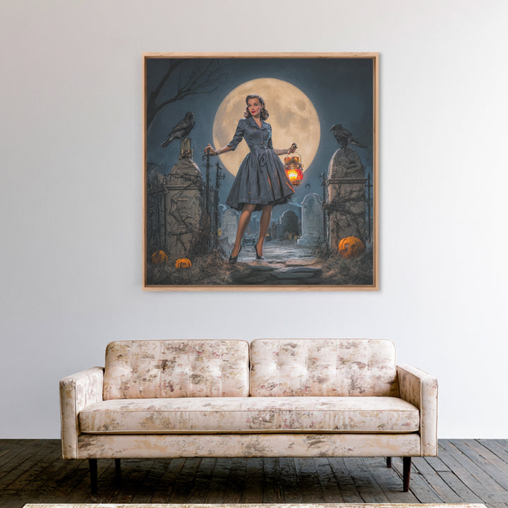 1950s Halloween Nostalgia, Square Wall Art, Dark Fantasy Wall Art, Canvas Print, Halloween Wall Decor, Gothic Home Decor, Horror Wall Art