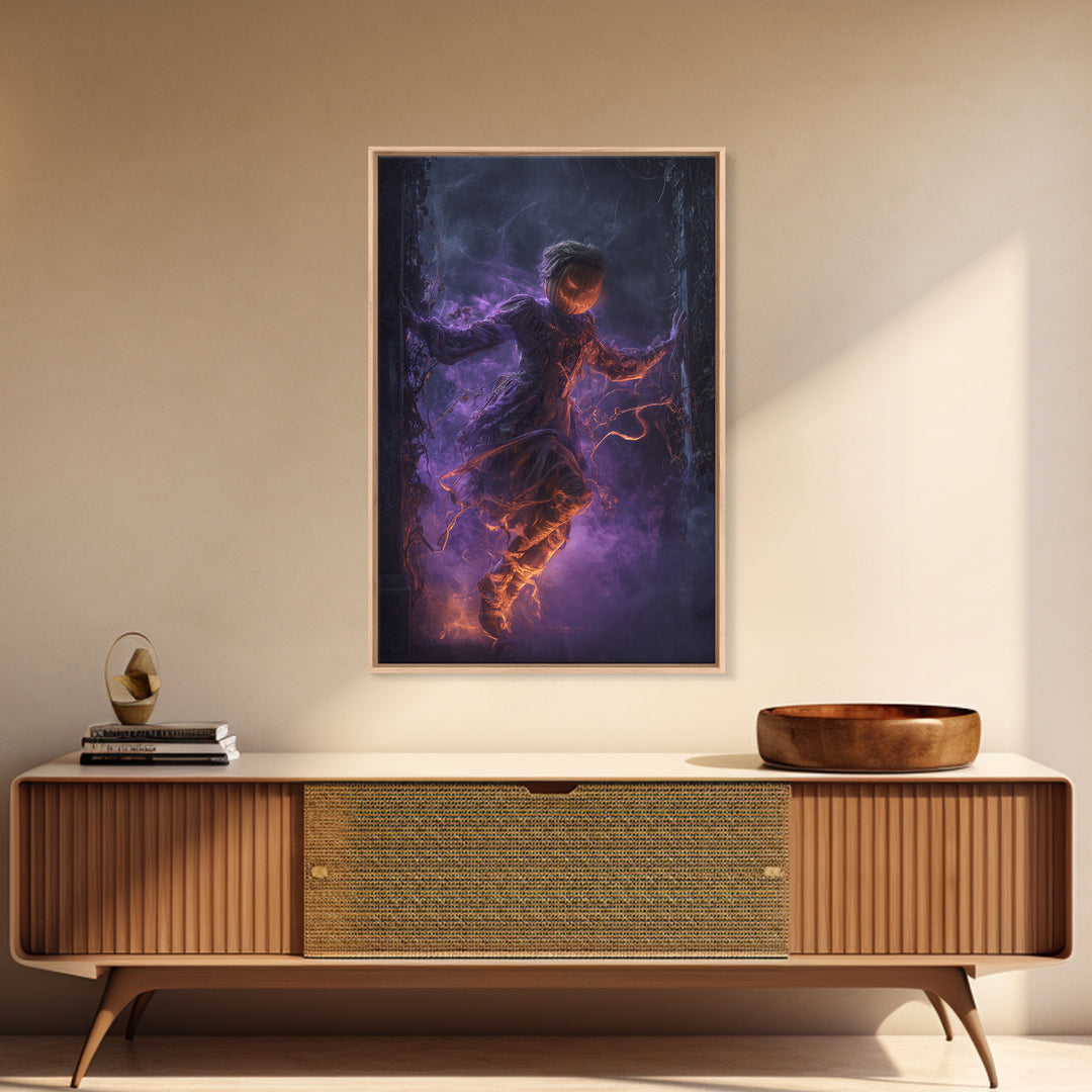 1980s Neon Horror, Vertical Wall Art, Haunted Gothic Art, Framed Canvas Print, Halloween Wall Decor, Gothic Home Decor, Halloween Wall Art