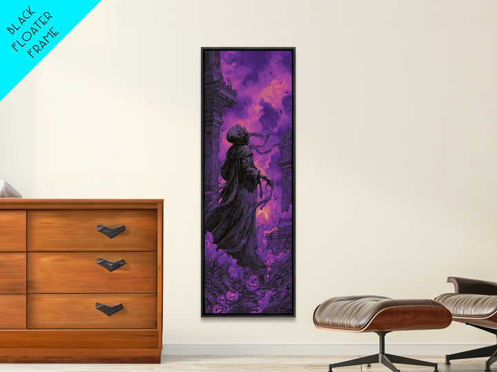 1980s Neon Horror, Tall Narrow Wall Art, Spooky Home Decor, Canvas Print, Halloween Wall Decor, Gothic Home Decor, Halloween Decor