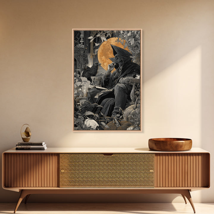 Dark Academia Halloween, Vertical Wall Art, Macabre Wall Art, Framed Canvas Print, Halloween Wall Decor, Gothic Home Decor, Dark Fantasy Art