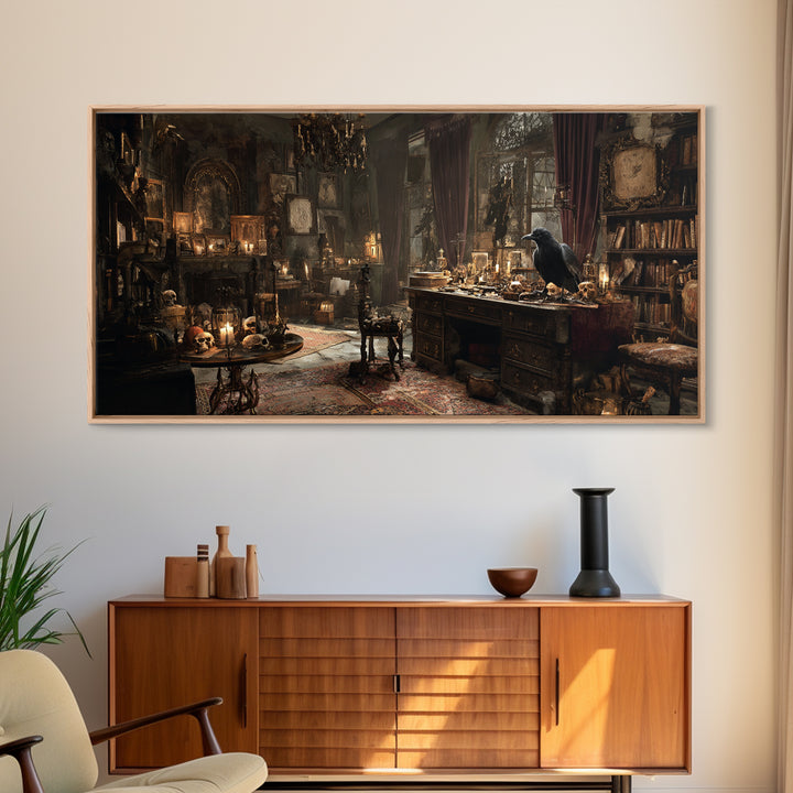 Dark Academia Halloween, Wide Panoramic Art, Dark Fantasy Wall Art, Canvas Print, Halloween Wall Decor, Gothic Home Decor, Horror Wall Art