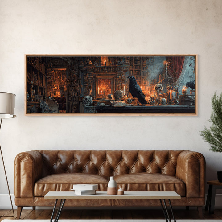 Dark Academia Halloween, Extra Wide Wall Art, Haunted Gothic Art, Framed Canvas Print, Halloween Wall Decor, Gothic Home Decor